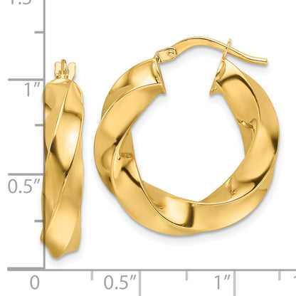 10K Gelbgold 10ky Poliert 5.25mm Hohl Gedreht Rund Creolen