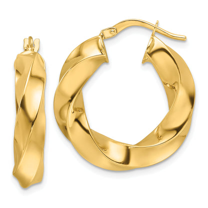 10K Gelbgold 10ky Poliert 5.25mm Hohl Gedreht Rund Creolen