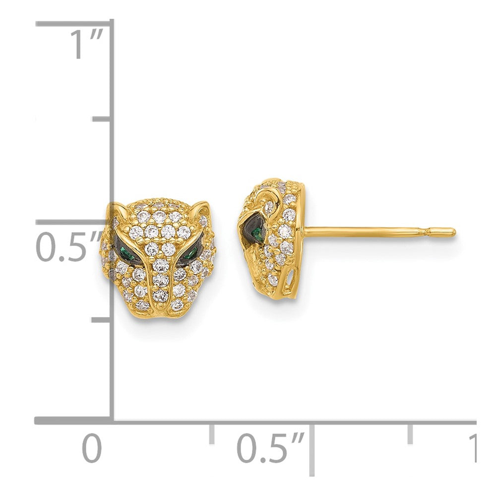10K Gelbgold 10K Poliert Klar & Grün Zirkonia Lioness Kopf Ohrstecker