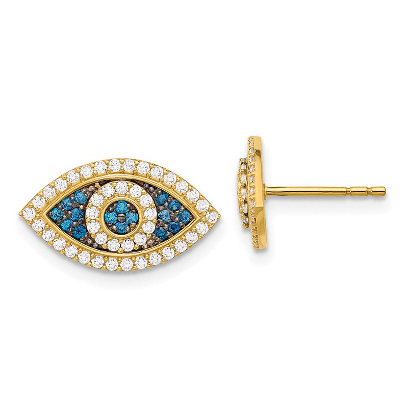 10K Gelbgold 10K Poliert Blau & Klar Zirkonia Böse Auge Ohrstecker