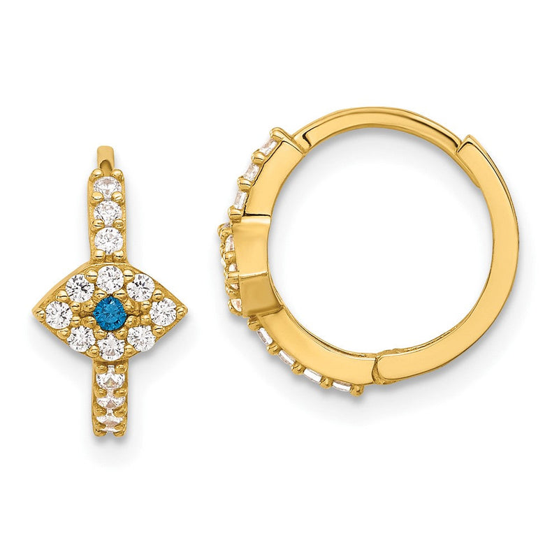 10K Gelbgold 10K Poliert Klar & Blau Zirkonia Böse Auge Klappbar Creolen