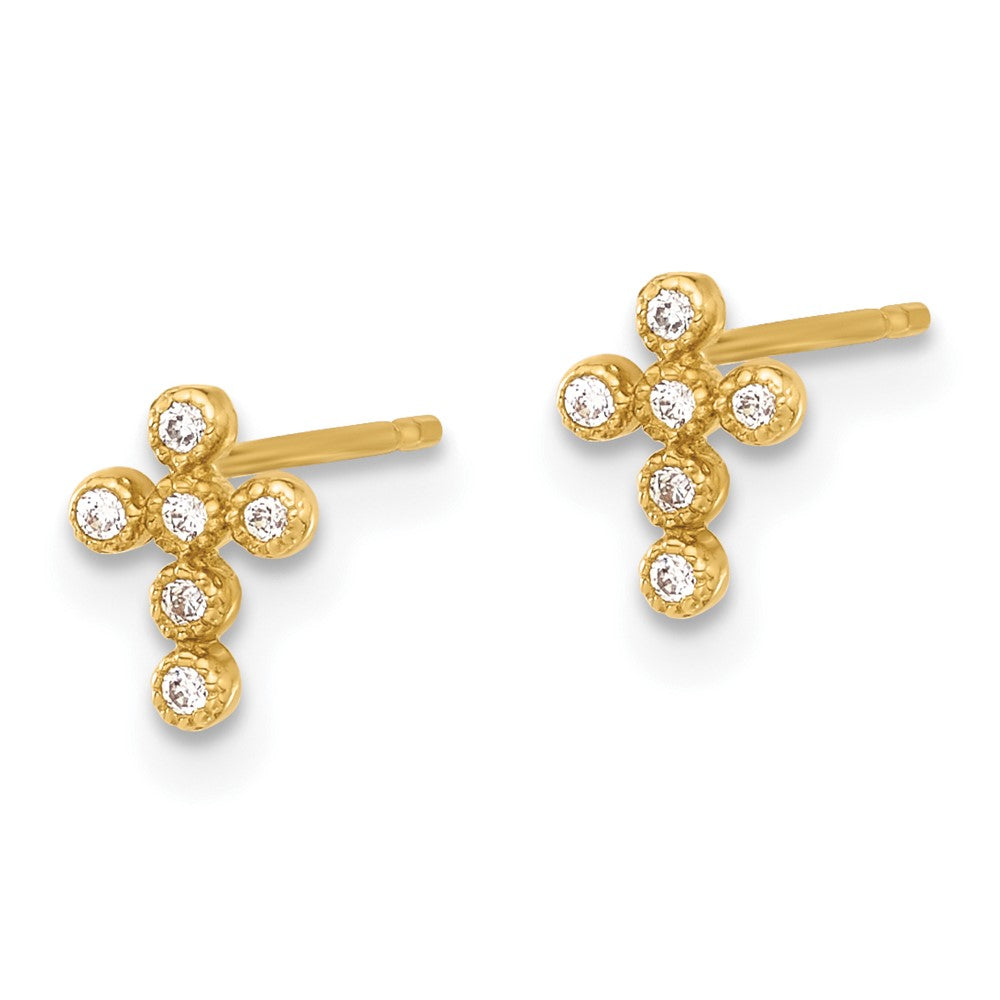 10K Gelbgold 10K Poliert Zirkonia Kreuz Ohrstecker