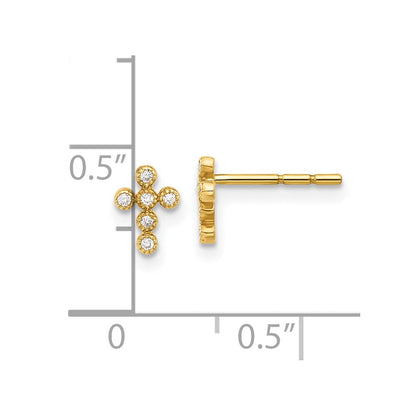 10K Gelbgold 10K Poliert Zirkonia Kreuz Ohrstecker