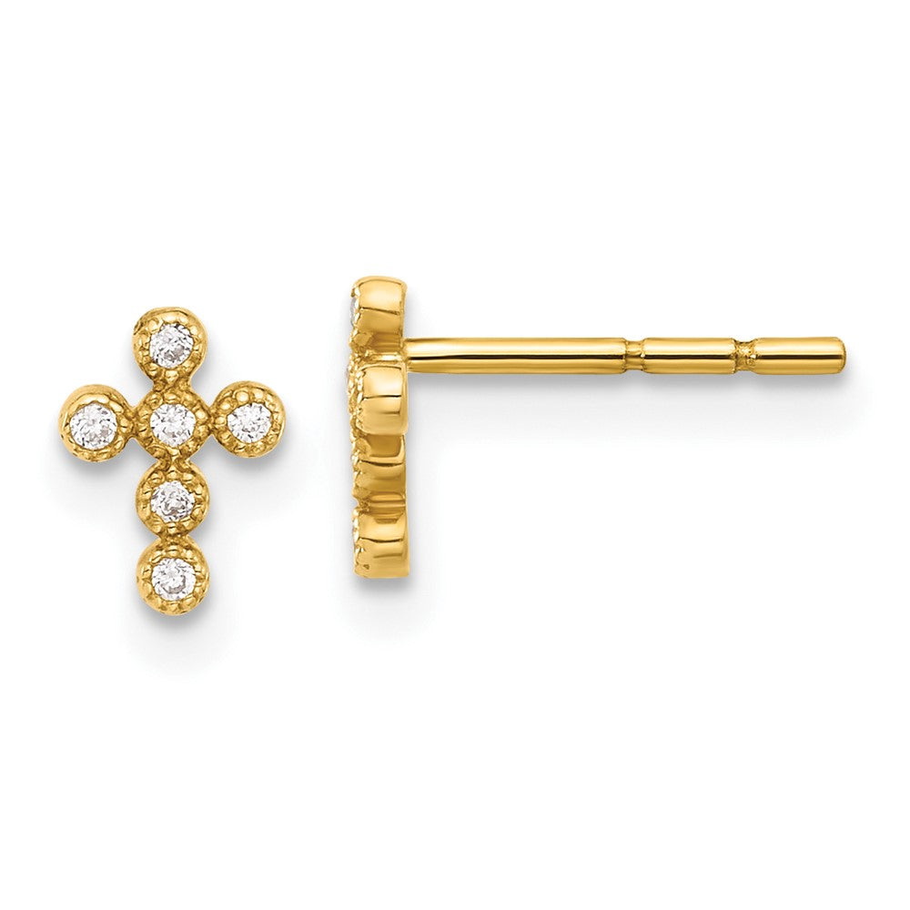 10K Gelbgold 10K Poliert Zirkonia Kreuz Ohrstecker