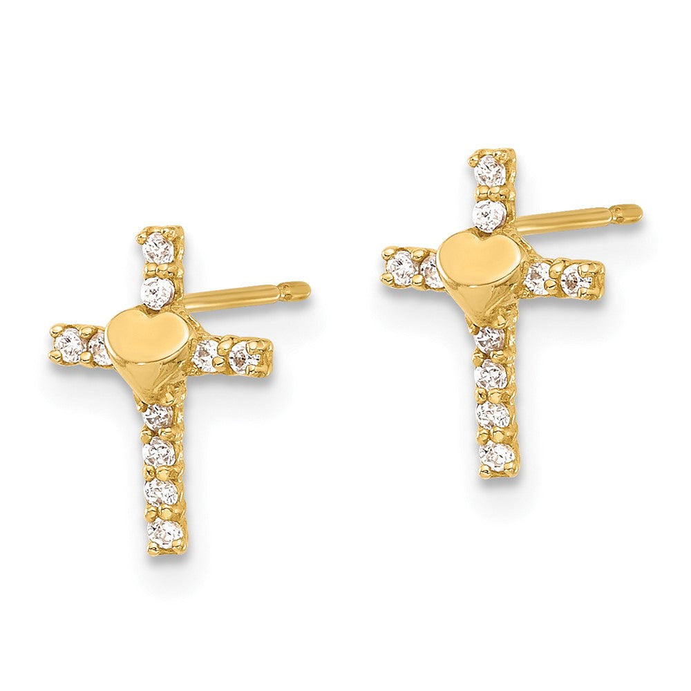 10K Gelbgold 10K Poliert Zirkonia Herz Kreuz Ohrstecker