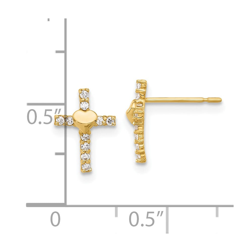 10K Gelbgold 10K Poliert Zirkonia Herz Kreuz Ohrstecker