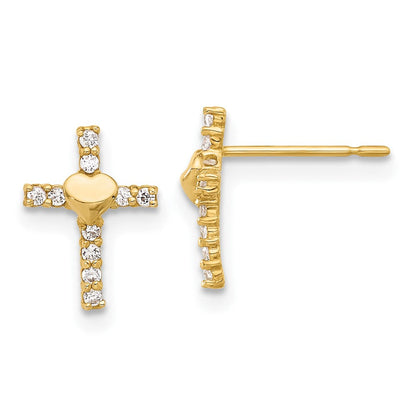10K Gelbgold 10K Poliert Zirkonia Herz Kreuz Ohrstecker