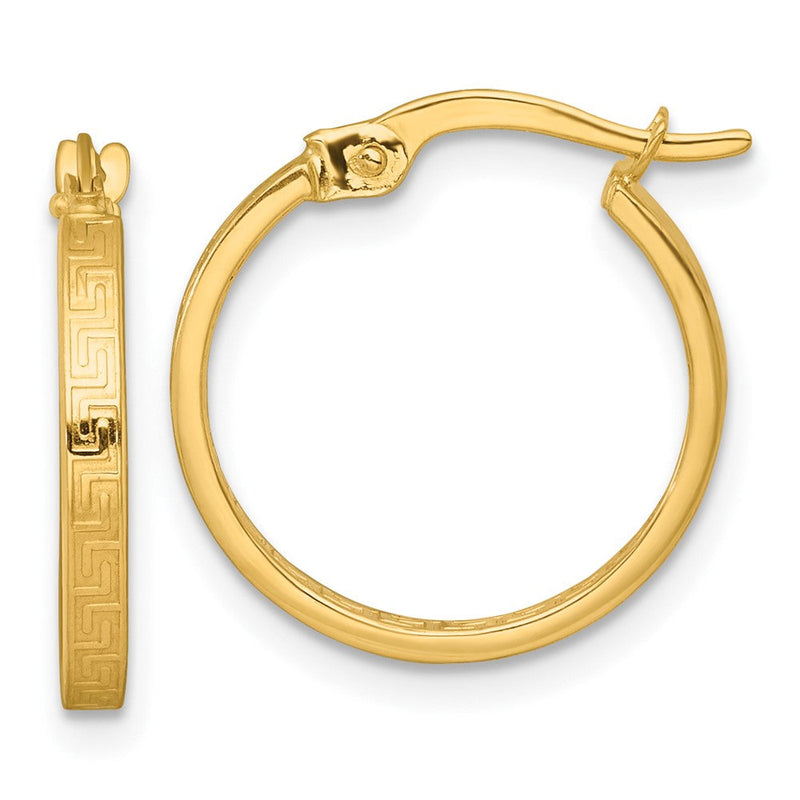 10K Gelbgold Poliert 1.75 X 17mm Greek Key In/out Quadratisch Röhre Creolen