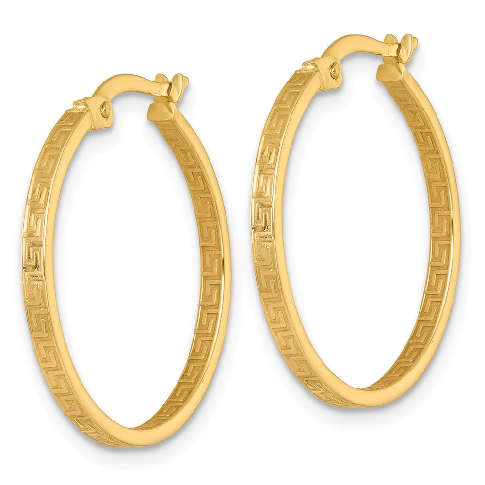 10K Gelbgold Poliert 1.75 X 23mm Greek Key In/out Quadratisch Röhre Creolen