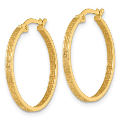 10K Gelbgold Poliert 1.75 X 23mm Greek Key In/out Quadratisch Röhre Creolen