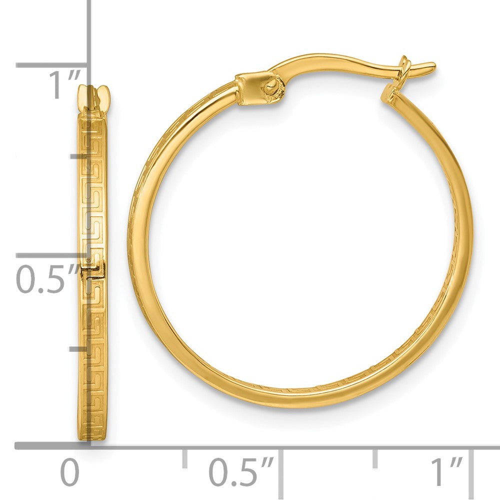 10K Gelbgold Poliert 1.75 X 23mm Greek Key In/out Quadratisch Röhre Creolen