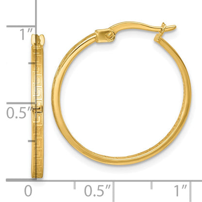 10K Gelbgold Poliert 1.75 X 23mm Greek Key In/out Quadratisch Röhre Creolen