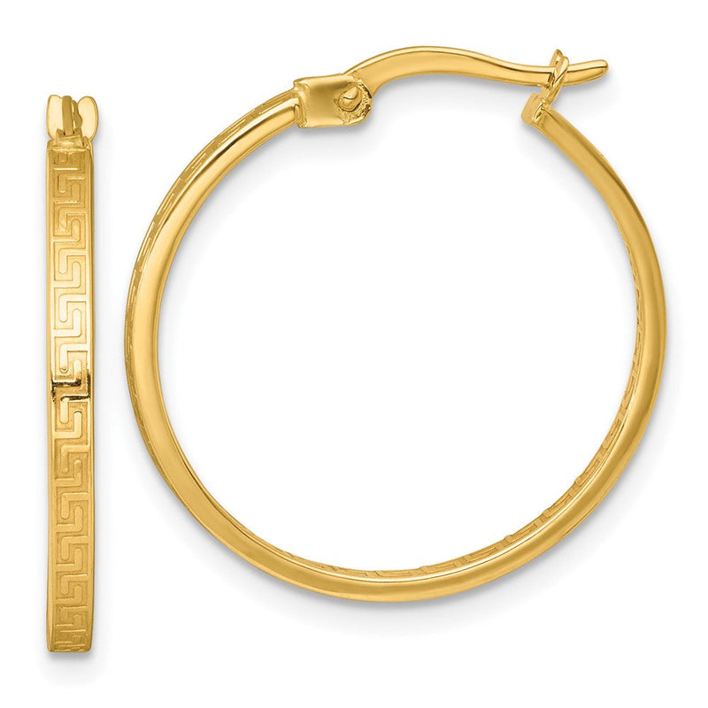 10K Gelbgold Poliert 1.75 X 23mm Greek Key In/out Quadratisch Röhre Creolen
