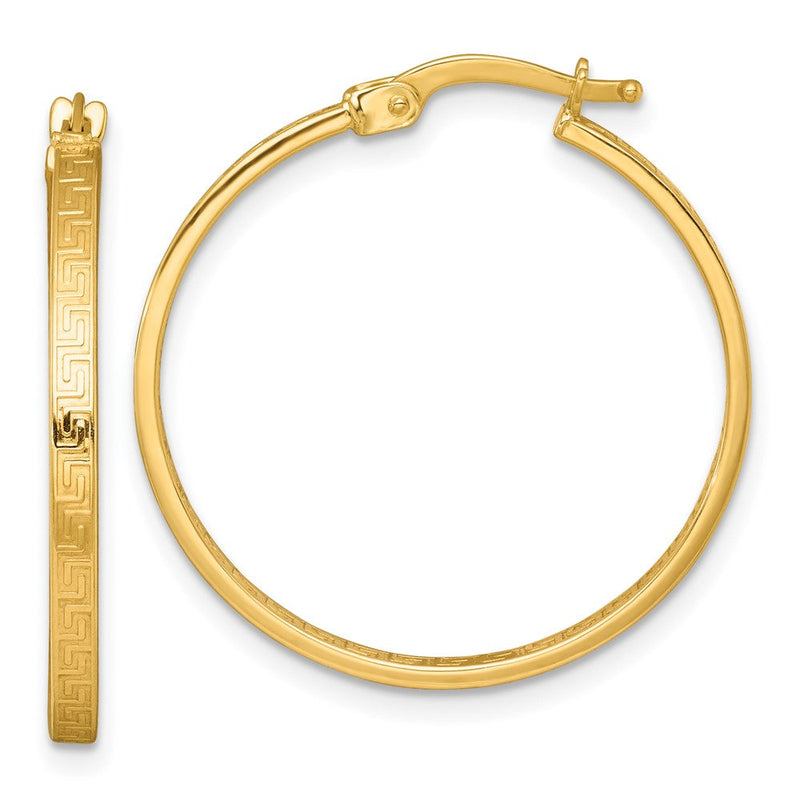 10K Gelbgold Poliert 1.75 X 27mm Greek Key In/out Quadratisch Röhre Creolen