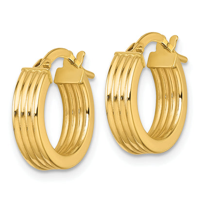 10K Gelbgold 10K Poliert und Gerillt 4.00 X 15mm Röhre Creolen