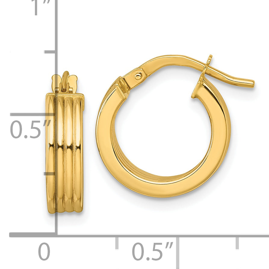 10K Gelbgold 10K Poliert und Gerillt 4.00 X 15mm Röhre Creolen