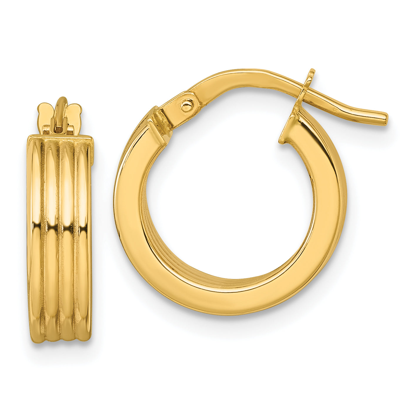 10K Gelbgold 10K Poliert und Gerillt 4.00 X 15mm Röhre Creolen