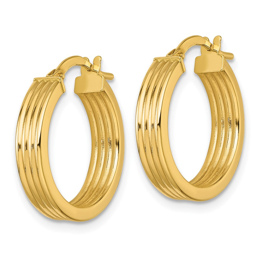 10K Gelbgold 10K Poliert und Gerillt 4.00 X 18mm Röhre Creolen