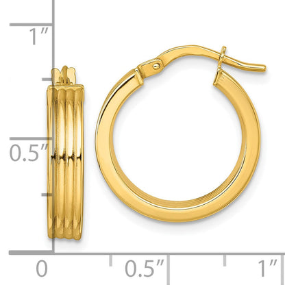 10K Gelbgold 10K Poliert und Gerillt 4.00 X 18mm Röhre Creolen