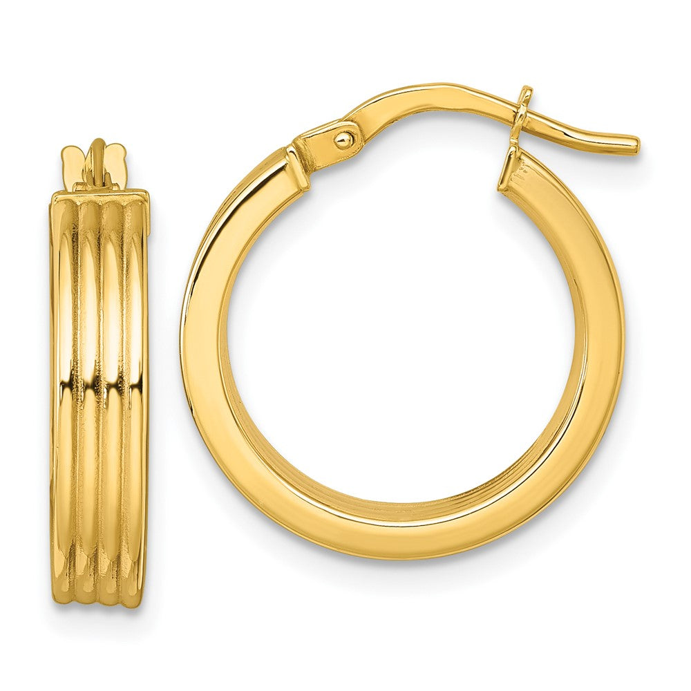 10K Gelbgold 10K Poliert und Gerillt 4.00 X 18mm Röhre Creolen