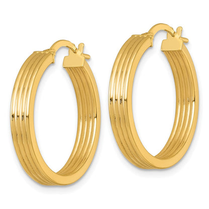 10K Gelbgold 10K Poliert und Gerillt 4.00 X 24mm Röhre Creolen