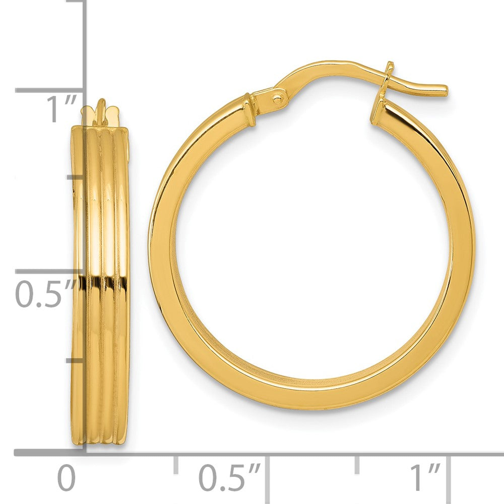 10K Gelbgold 10K Poliert und Gerillt 4.00 X 24mm Röhre Creolen