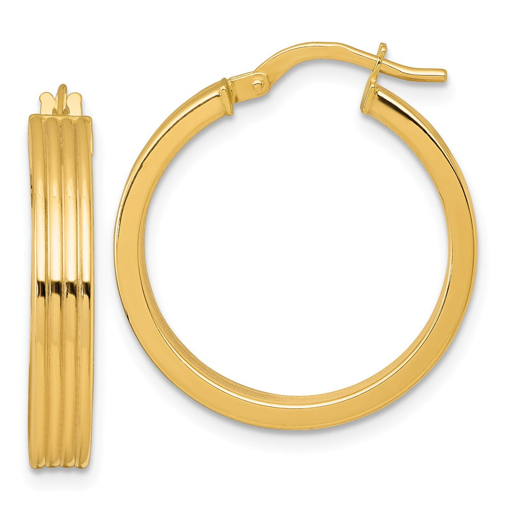 10K Gelbgold 10K Poliert und Gerillt 4.00 X 24mm Röhre Creolen
