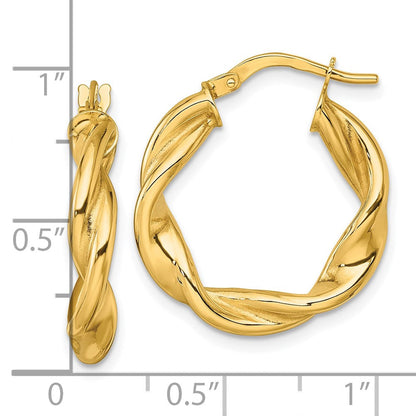 10K Gelbgold 10K Poliert Gedreht 4.00 X 22mm Röhre Creolen