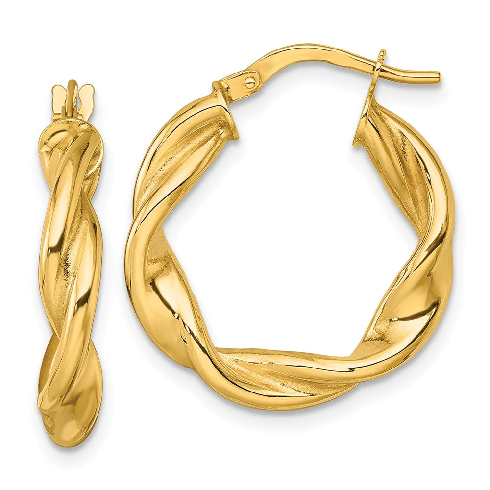 10K Gelbgold 10K Poliert Gedreht 4.00 X 22mm Röhre Creolen