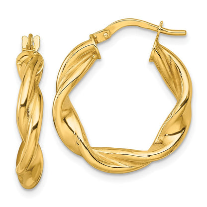 10K Gelbgold 10K Poliert Gedreht 4.00 X 22mm Röhre Creolen