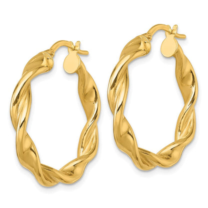 10K Gelbgold 10K Poliert Gedreht 4.00 X 27mm Röhre Creolen