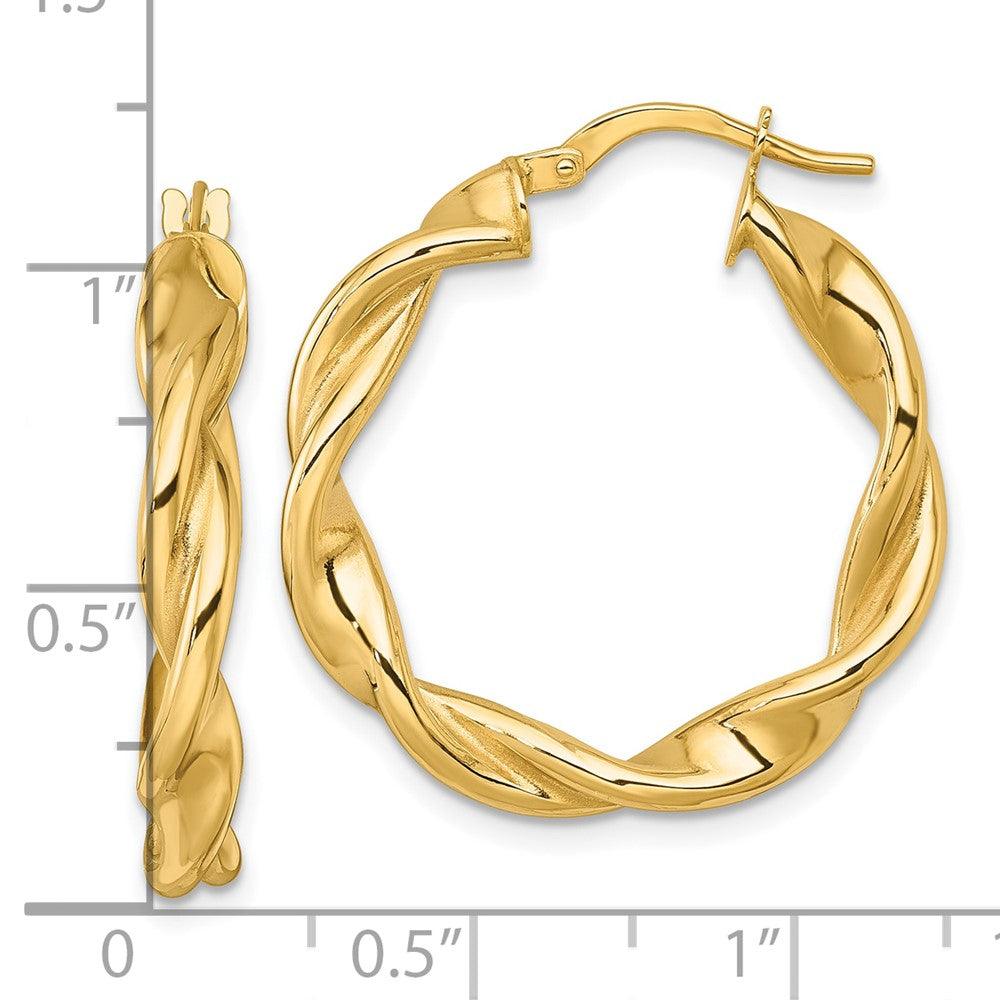 10K Gelbgold 10K Poliert Gedreht 4.00 X 27mm Röhre Creolen