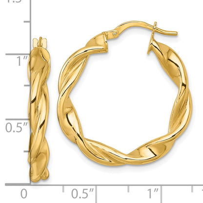 10K Gelbgold 10K Poliert Gedreht 4.00 X 27mm Röhre Creolen