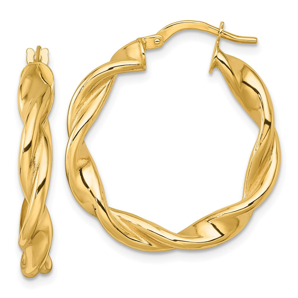 10K Gelbgold 10K Poliert Gedreht 4.00 X 27mm Röhre Creolen