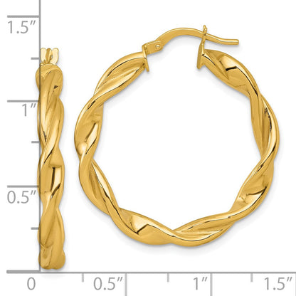 10K Gelbgold 10K Poliert Gedreht 4.00 X 32mm Röhre Creolen