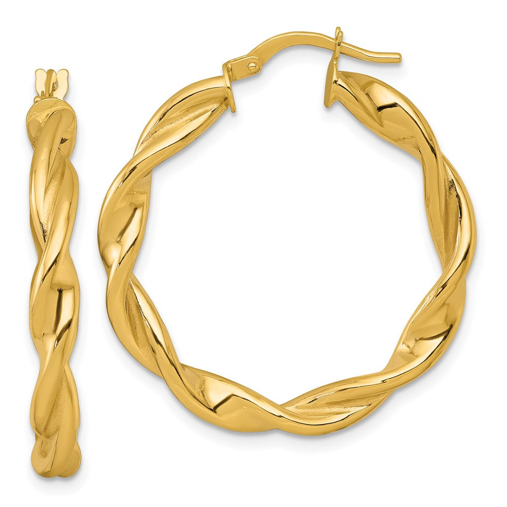 10K Gelbgold 10K Poliert Gedreht 4.00 X 32mm Röhre Creolen