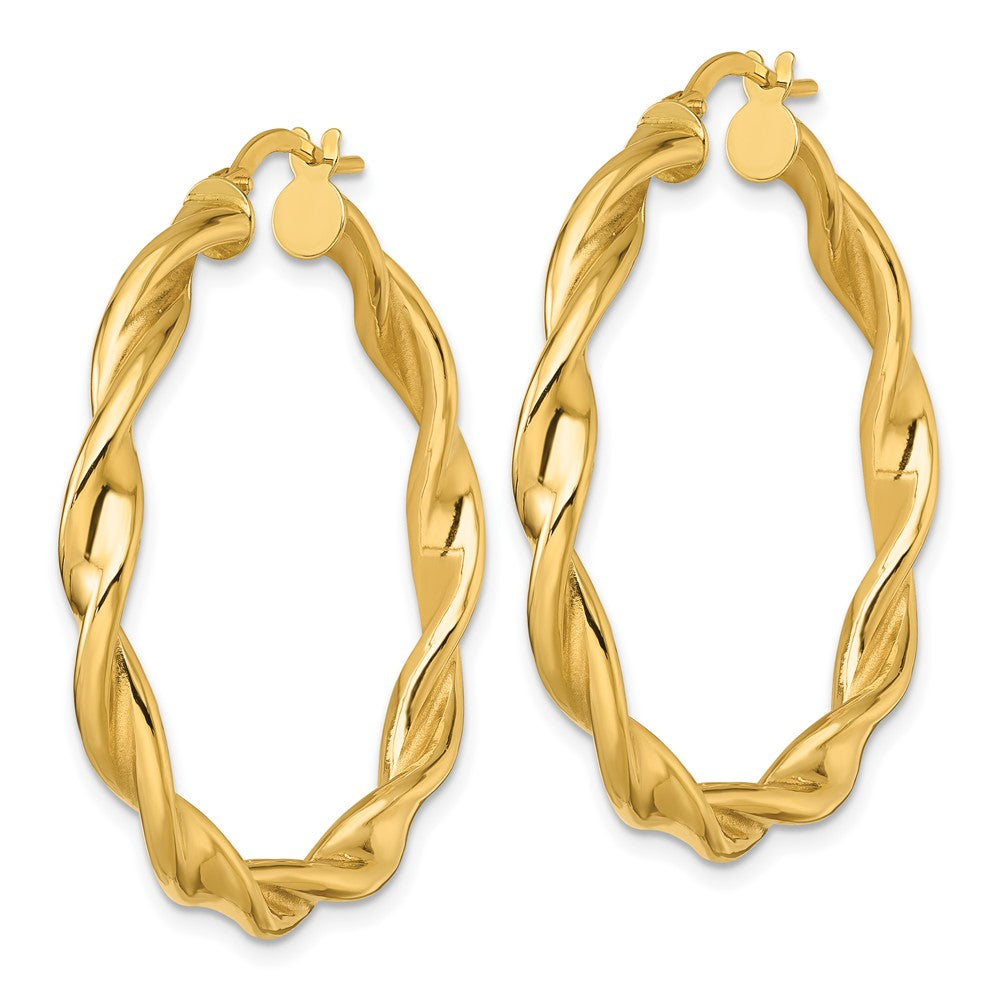 10K Gelbgold 10K Poliert Gedreht 4.00 X 38mm Röhre Creolen