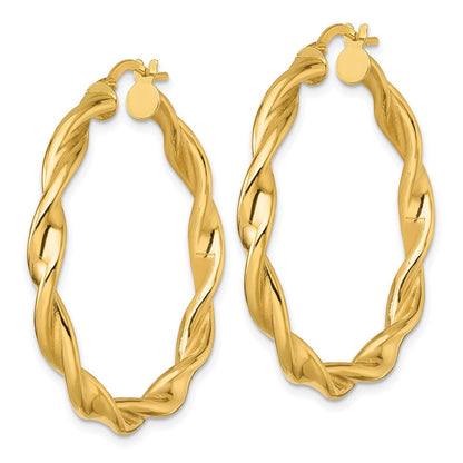 10K Gelbgold 10K Poliert Gedreht 4.00 X 38mm Röhre Creolen