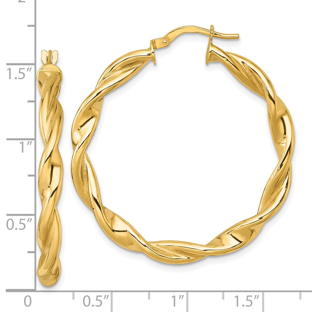 10K Gelbgold 10K Poliert Gedreht 4.00 X 38mm Röhre Creolen