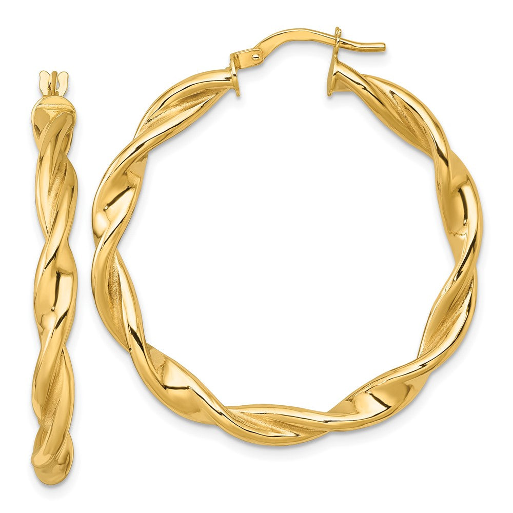10K Gelbgold 10K Poliert Gedreht 4.00 X 38mm Röhre Creolen