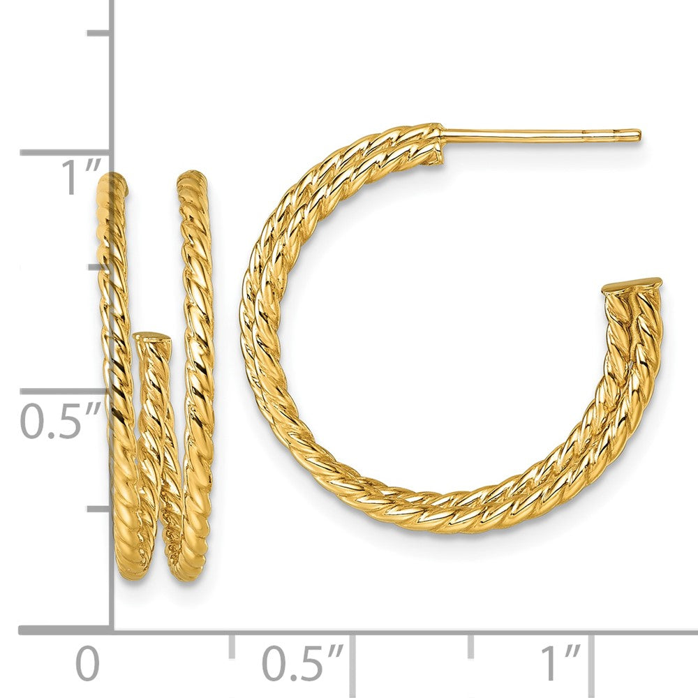 10K Gelbgold 10K Poliert Doppelt Strang Gedreht C-hoop Ohrstecker