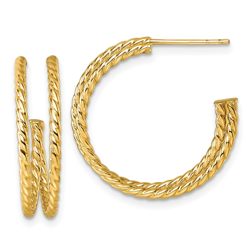 10K Gelbgold 10K Poliert Doppelt Strang Gedreht C-hoop Ohrstecker