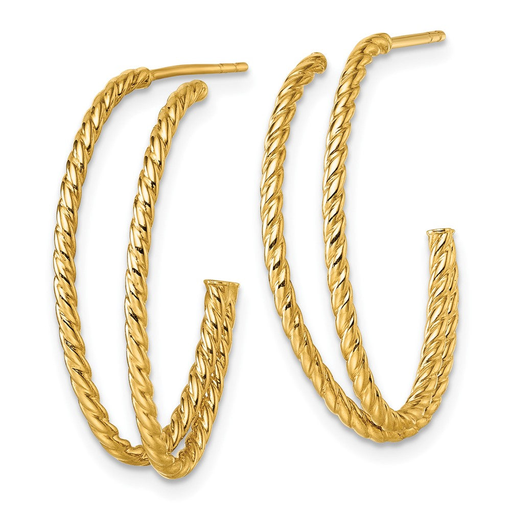 10K Gelbgold Poliert Doppelt Strang Gedreht J-hoop Ohrstecker