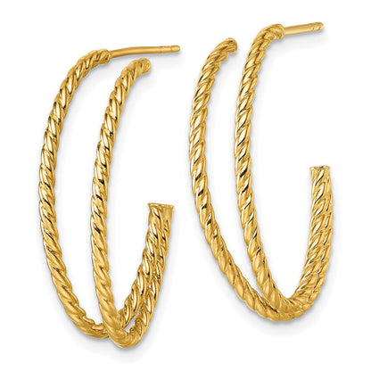10K Gelbgold Poliert Doppelt Strang Gedreht J-hoop Ohrstecker