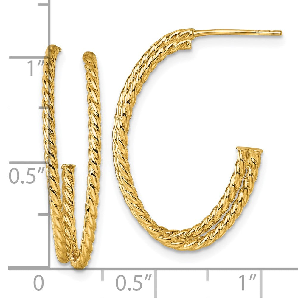 10K Gelbgold Poliert Doppelt Strang Gedreht J-hoop Ohrstecker