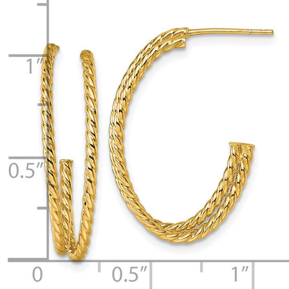10K Gelbgold Poliert Doppelt Strang Gedreht J-hoop Ohrstecker