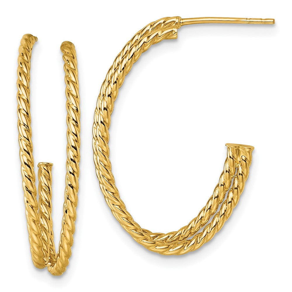 10K Gelbgold Poliert Doppelt Strang Gedreht J-hoop Ohrstecker