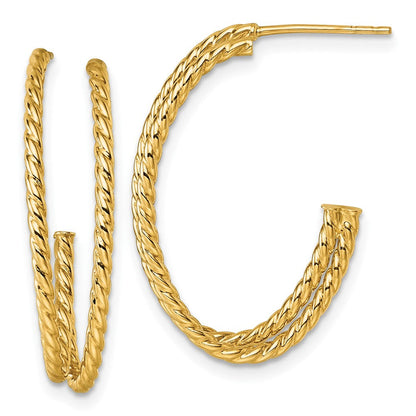 10K Gelbgold Poliert Doppelt Strang Gedreht J-hoop Ohrstecker
