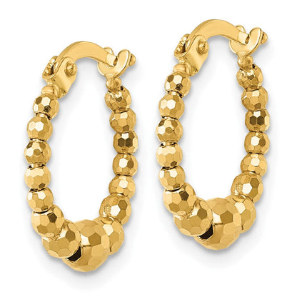 10K Gelbgold Poliert 4.0 X 16mm Diamantiert Gekugelt Creolen