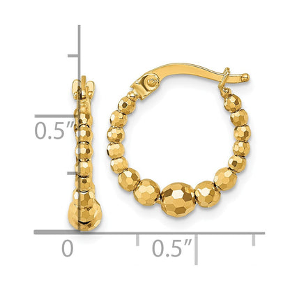 10K Gelbgold Poliert 4.0 X 16mm Diamantiert Gekugelt Creolen